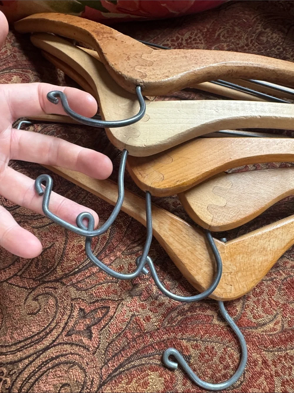 Vintage wooden coat hangers for suits & pants skirts, antique Set of 5